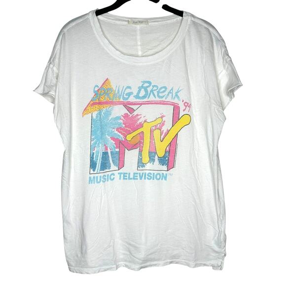 Junkfood Tees White Spring Break '94 MTV Pastel Graphic Short Sleeve Tee Large - Picture 1 of 12